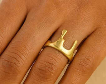 Gold Crown Ring for Men & Women, Handmade Rustic Crown Band, Unisex Medieval Statement Jewelry, Royal Boho Gift, Adjustable Ring Option