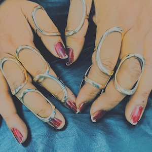 Full Finger Open Frame Brass Rings,Articulated Statement Knuckle Jewelry,Bold Avant-Garde Hand Armor,Adjustable Gift for Her or Him,Birthday
