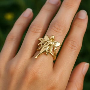 Gold Orchid Flower Ring, Nature-Inspired Statement Ring, Handmade Floral Jewelry Gift for Her, Botanical Adjustable Ring, Elegant Bloom Ring