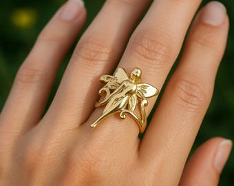 Golden Fairy Ring – Enchanted Nature-Inspired Fantasy Jewelry Gift for Her