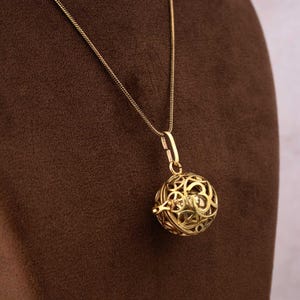 Harmony OM Ball Pendant Necklace | Gold Tone Sound Ball Locket | Bola Chime Necklace | Pregnancy Gift | Handmade Spiritual Jewelry| Birthday