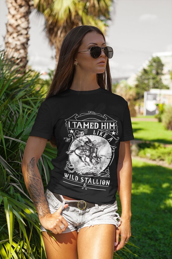 I tamed him like a Wild Stallion, Shotgun Wedding, bride, wedding, bride shirt, bachelorette, t-shirt, bride tank top, funny wedding shirt