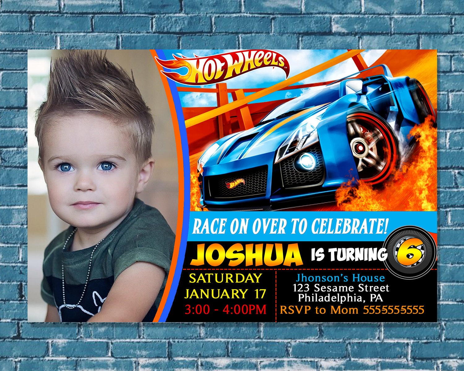 Birthday Invitation for Kid Hot Wheels Birthday Party Etsy