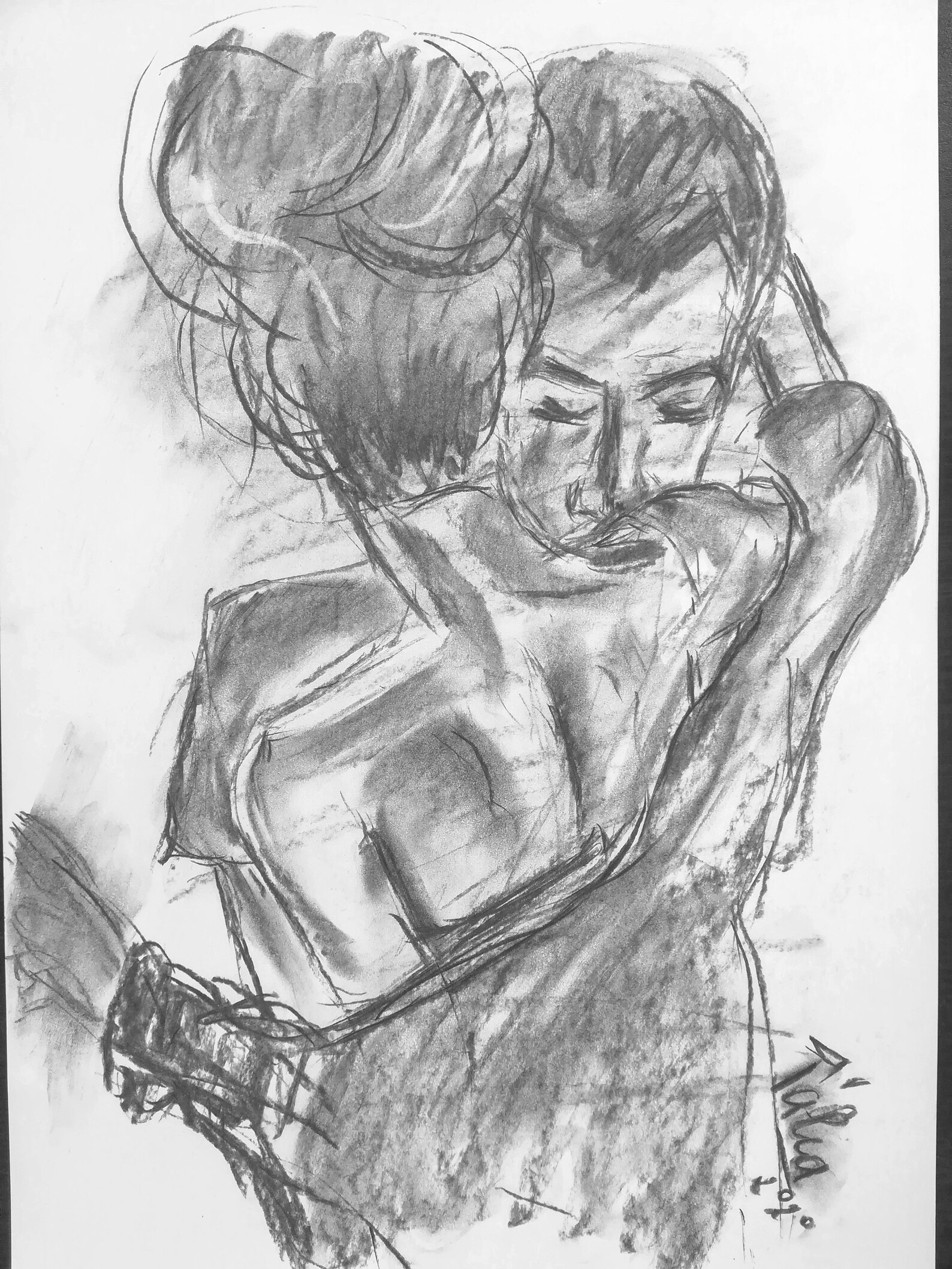 Lovers drawing Original charcoal art Romantic sketch wall art | Etsy