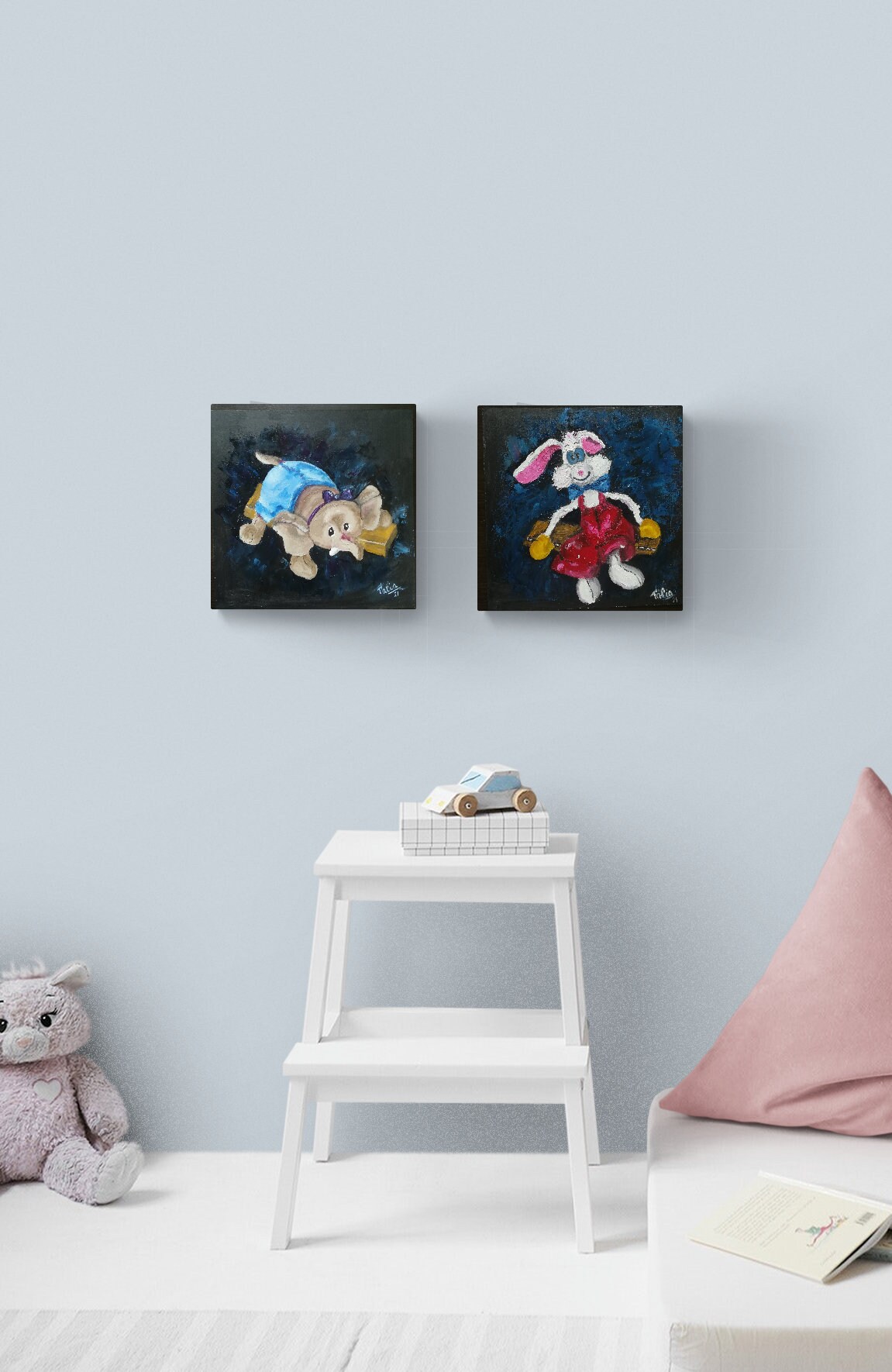 Set of 2 wall art for nursery Original small oil painting Etsy