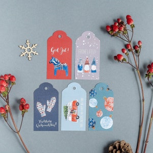 Geschenkanhänger-Set Skandi Christmas | 5 Motive | Aquarell | Papier-Anhänger | Tags | Weihnachten | Schweden | Winter | Geschenke | Label