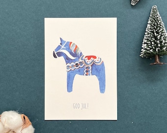 Postcard "Dala horse" | Christmas cards | DIN A6 | Watercolor | Travel | Sweden | Dala horse | Winter | Scandinavia | Merry Christmas