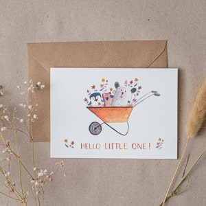 Carte de vœux de naissance "Bonjour petit" DIN A6 | 300g | Carte pliante avec enveloppe | Bébé |  Nouveau-né | Aquarelle | fleurs | Félicitations