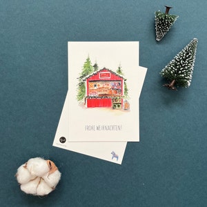 Carte postale « Marché de Noël suédois » | Cartes de Noël | DIN A6 | Aquarelle | Stand de vin chaud |