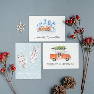 Ensemble de cartes postales « Skandi Christmas Journey » | Cartes de Noël | DIN A6 | Aquarelle | Aquarelle | Bulli | Voyage | Scandinavie | hiver