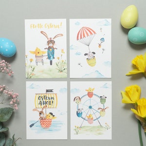 Postkarten-Set Ostern "Küki und die wilden Möhren" | Aquarell | Blumen | Grußkarte | Osterei | Osterhase | Frühling | Kinder | Küken