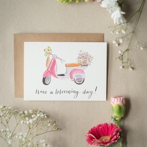 Carte de voeux "Passez une journée fleurie !" Vespa | DIN A6 | 300g | Carte pliante avec enveloppe | anniversaire | mariage | Fleurs