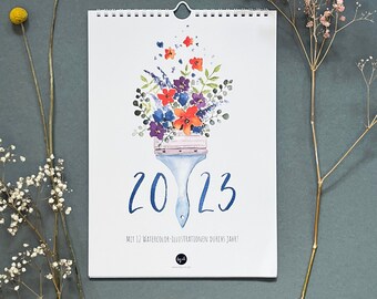 Wall calendar 2023 in Watercolor style with new illustrations in A4 format | Christmas gift | Annual Calendar | Art Calendar