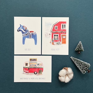 Postkarten-Set „Schwedischer Winterzauber“ | Weihnachtskarten | DIN A6  | Aquarell | Watercolor | Weihnachtsmarkt | Travel  | Winter Skandi