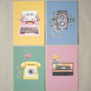 Postkarten-Set „Good old friends“ | Aquarell | Bunt | Retro | Glückwunsch | Geburtstag | Blumen | Prüfung | Vintage | Freundschaft | For you