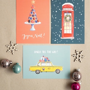 Postkarten-Set „Christmas around the world“ | Weihnachtskarten | DIN A6  | Geschenk | Watercolor | Weihnachten | New York | London | Paris