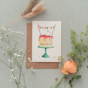 Carte de félicitations "Bonne journée du gâteau !" DIN A6 | 300g | Carte pliante avec enveloppe | Document environnemental | Aquarelle | Félicitations | Anniversaire