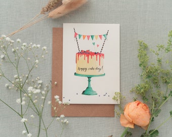 Glückwunschkarte "Happy cake day!" DIN A6 | 300g | Klappkarte inkl. Umschlag | Umweltpapier | Aquarell | Glückwunsch | Geburtstag