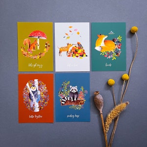 Ensemble de cartes postales « Petits amis de la forêt » | Aquarelle | Carte de vœux | Félicitations | anniversaire | forêt | Animaux de la forêt | Automne | Amis | Enfants