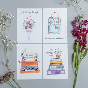Set de cartes postales « Cartes pour la vie : ACTUALITÉS » | Aquarelle | fleurs | examen | Bonne chance | Adieu | Changement d'emploi | Retraite | Déménagement