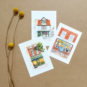Set de cartes postales « Petites boutiques » | Cartes aquarelles | Aquarelle | Voyage | New York | Cambridge | Londres | Cadeau