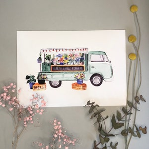 Watercolor "Flowertruck - Happy little flowers" A4 | FineArt Print | Art Print | Wall Picture | Poster | Decoration | Watercolor