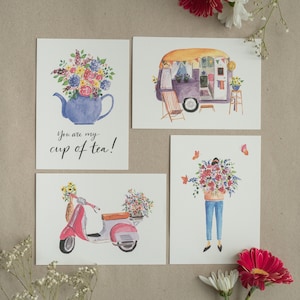 Postkarten-Set „You make me bloom II“ | Aquarell | Grußkarte | Glückwunsch | Geburtstag | Blumen | Hochzeit | Freunde | Liebe | Travel