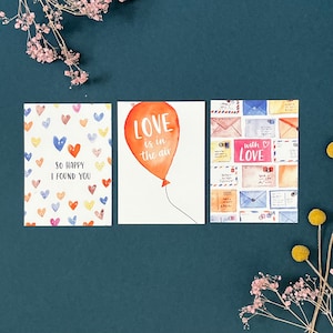 Postkarten-Set „Love“ | Aquarell-Karten | Watercolor | Liebe | Freundschaft | Valentinstag | Hochzeit | Loveletter | Herz | Luftballon