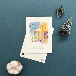 Carte postale « Maison de Noël suédoise » | Cartes de Noël | DIN A6 | Aquarelle | Aquarelle | Voyage | Scandinavie | hiver | Juillet