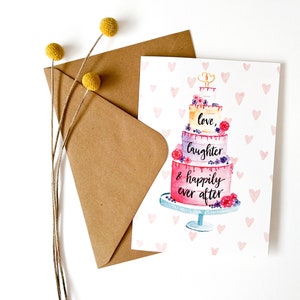Große Hochzeitskarte "Happily ever after" | DIN A5 | 300g | Klappkarte inkl. Umschlag | Aquarell | Hochzeitstorte | Just married | Flowers