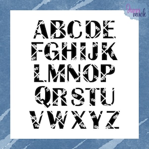 May include: Black and white alphabet letters with a floral pattern. Each letter is outlined in black and filled with a white floral pattern.