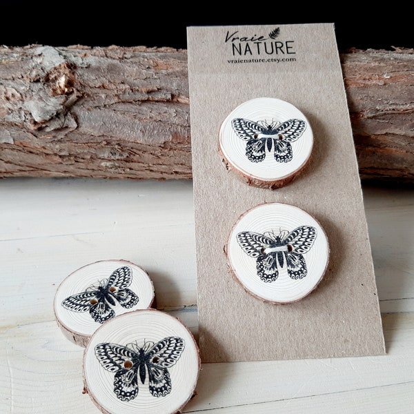 Bee wood button, butterfly wood button, 25 mm insect wood button, large insect wood button