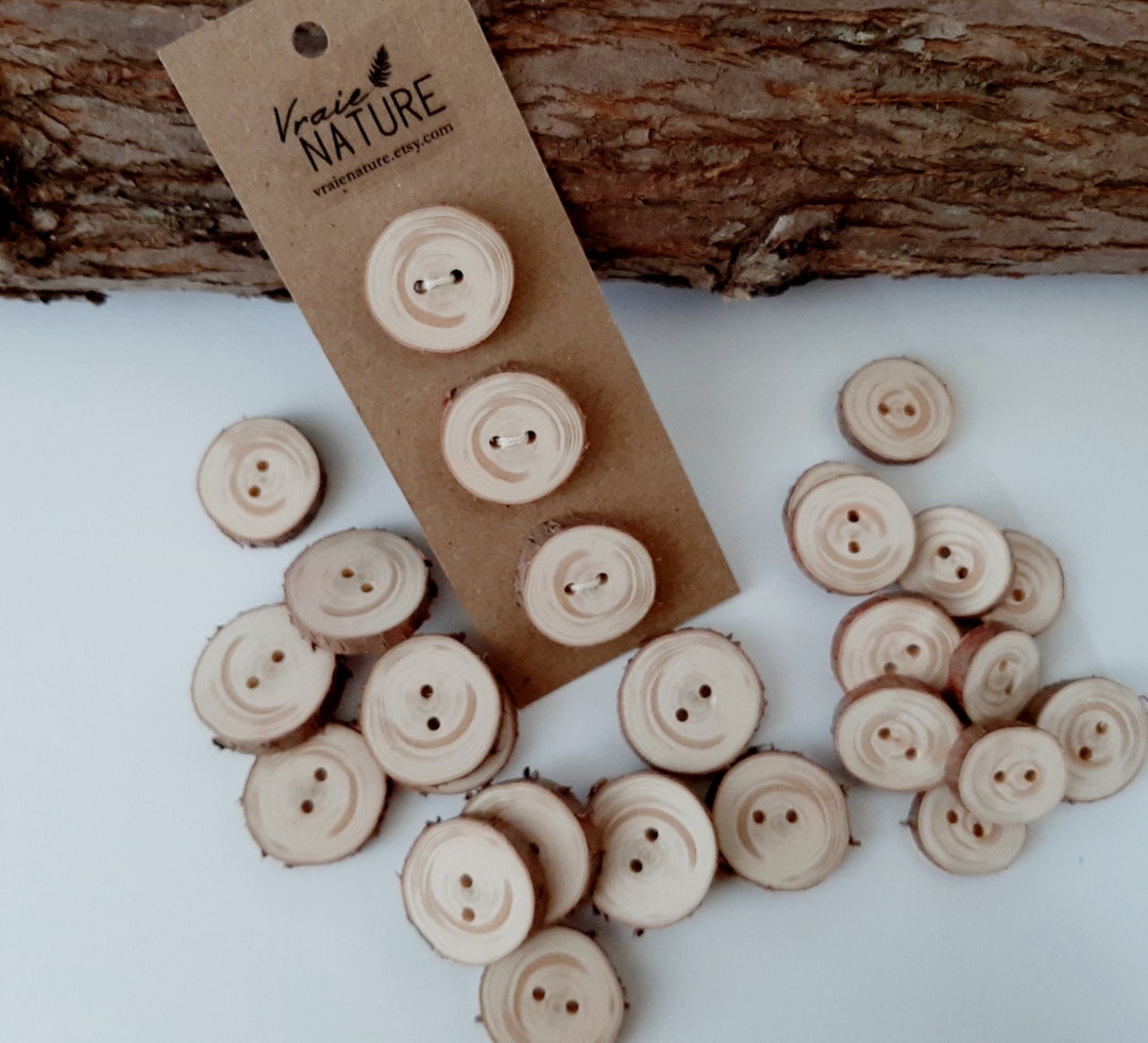 Natural Wooden Buttons With Bark Etsy