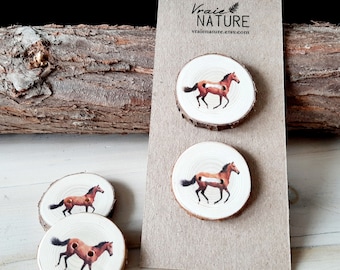 Horses wood button, horse buttons 35 mm