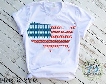 American Flag in Red White and Blue Flowers Independence Day Sublimation Download SVG and PNG