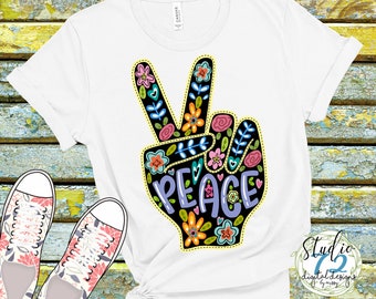 Hand Drawn Colorful Peace Fingers PNG & SVG Digital Illustration 300dpi, Clipart and Illustration