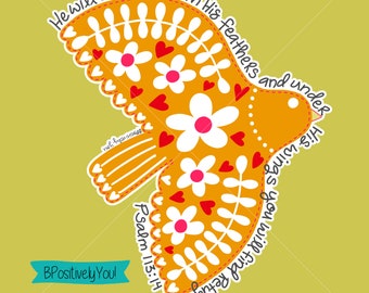 He Will Cover You With His Feathers Bird Hand Drawn PNG Digital Art for Stickers, Sublimation, Watermark and More!