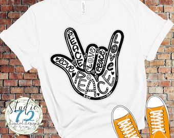 Peace and Love Hand Sign Language, 2 Hand Drawn Designs - PNG & SVG Sublimation for Instant Download