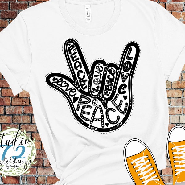 Peace and Love Hand Sign Language, 2 Hand Drawn Designs - PNG & SVG Sublimation for Instant Download