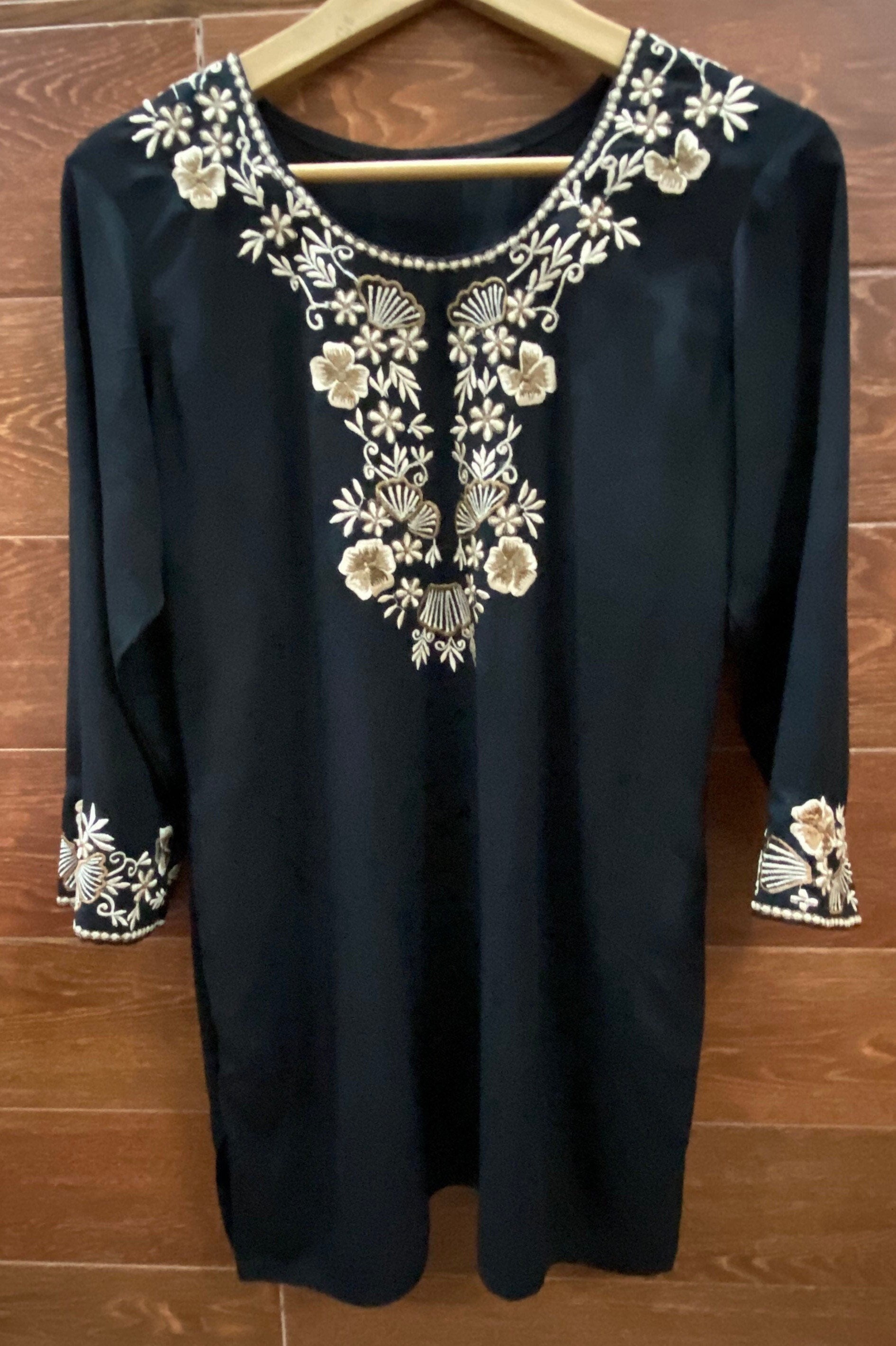 embroidered black tunic