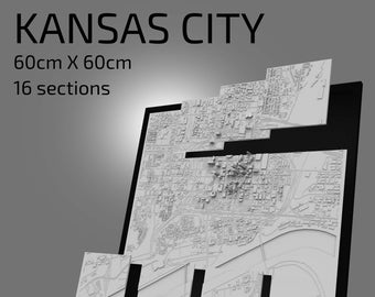 Mapa 3D de Kansas City / Ilustración detallada del paisaje urbano (archivo STL)