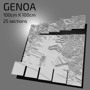 Genova 3D / File digitali / File STL 3D / Mappa 3D di Genova / Arte della città 3D / Punto di riferimento stampato in 3D / Modello dello skyline di Genova / Arte 3D