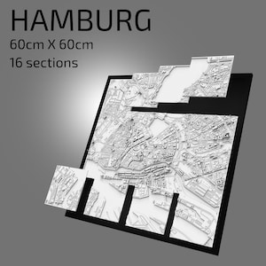 | 3D hambourg fichiers numériques | | de fichiers 3D STL | de carte 3D de Hambourg | d’art de ville en 3D | de repère imprimé en 3D Maquette de Hamburg Skyline | Art 3D