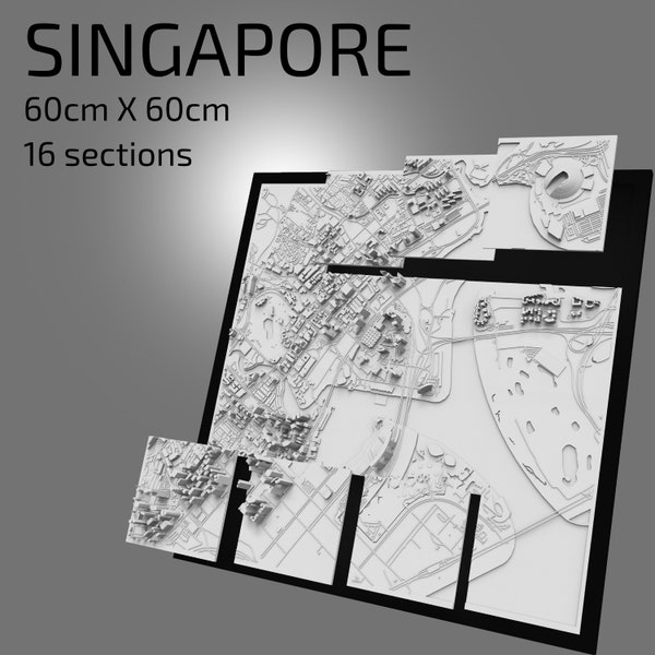 3D Singapore | Digital Files | 3D STL File | Singapore 3D Map | 3D City Art | 3D Printed Landmark | Model of Singapore Skyline | 3D Art