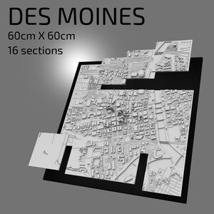 | 3D Des Moines fichiers numériques | | de fichiers 3D STL Carte 3D des Moines | | d’art de ville en 3D | de repère imprimé en 3D Maquette de des moines Skyline | Art 3D