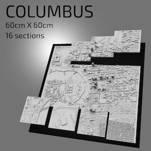 3D Columbus | Digitale bestanden | 3D STL bestand | Columbus 3D Kaart | 3D City Art | 3D-geprinte landmark | Model van Columbus Skyline | 3D-kunst