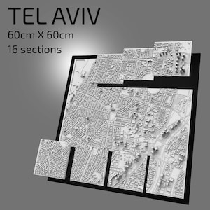 3D Tel Aviv | Digitale Dateien | 3D STL Datei | Tel Aviv 3D Karte | 3D City Art | 3D gedruckte Landmark | Modell tel Aviv Skyline | Kunst