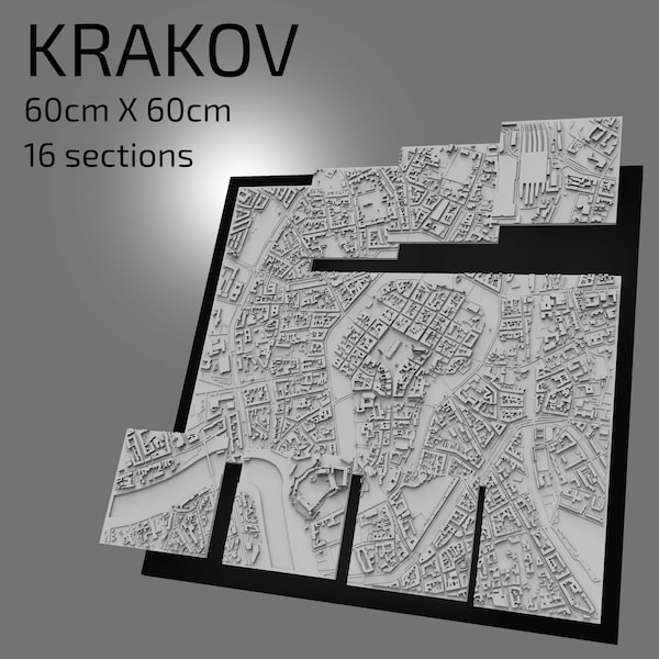 3D Krakow | Digital Files | 3D STL File | Krakow 3D Map | 3D City Art | 3D Printed Landmark | Model of Krakow Skyline | 3D Art