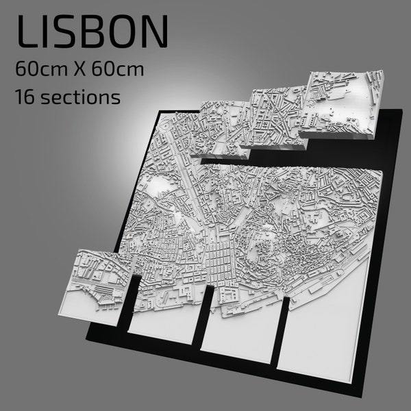 3D Lisbon | Digital Files | 3D STL File | Lisbon 3D Map | 3D City Art | 3D Printed Landmark | Model of Lisbon Skyline | 3D Art