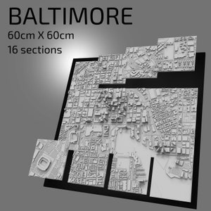 3D Baltimore | Digitale bestanden | 3D STL bestand | Baltimore 3D Kaart | 3D City Art | 3D-geprinte landmark | Model van Baltimore Skyline | 3D-kunst